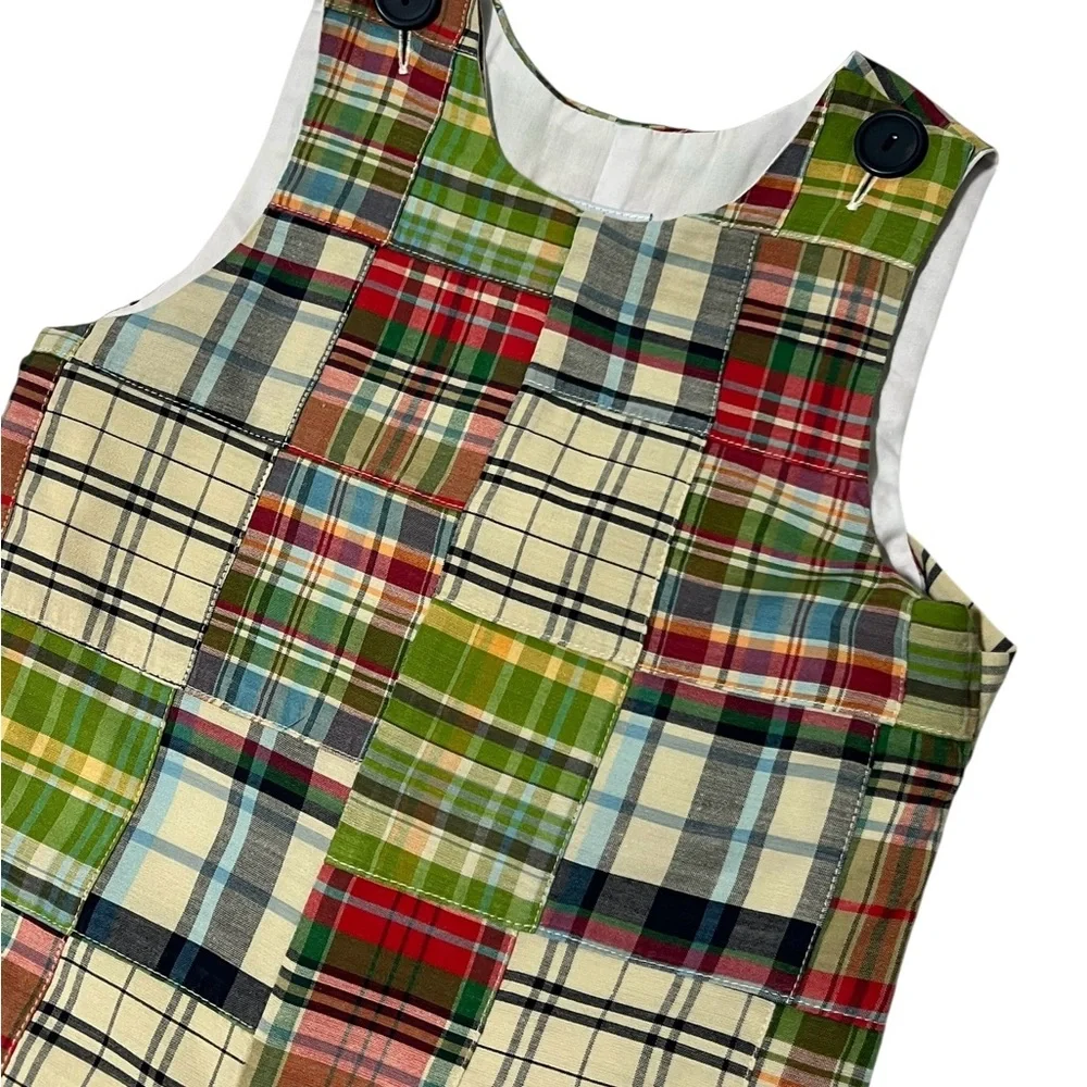Kellys Kids Madras Jon Jon Size 3 Romper Patchwork Snap Legs Plaid Beach Unisex
